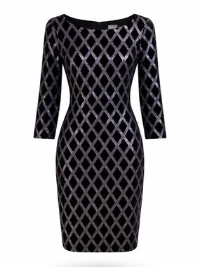 JH Evenings Black Velvet Long-Sleeve Dress with Silver Lattice
